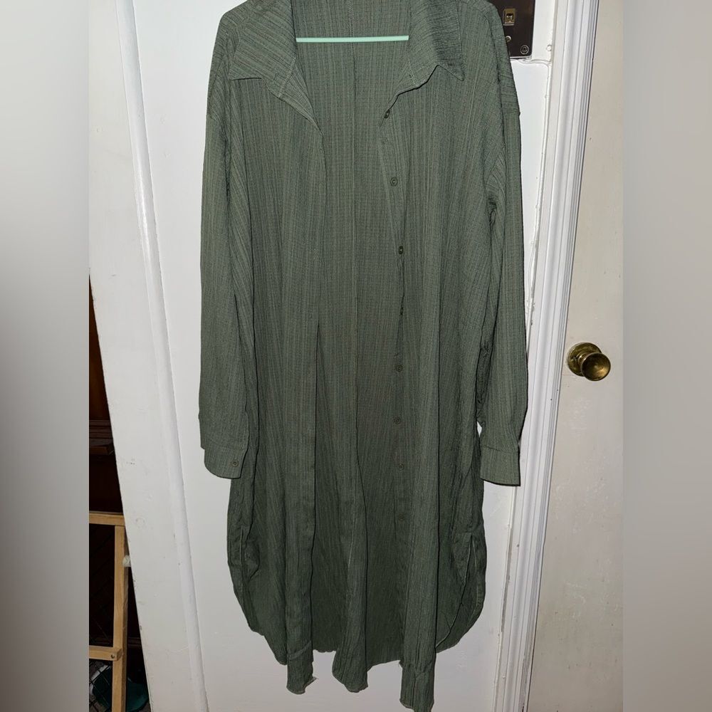 SHEIN Olive Textured Shirt Dress